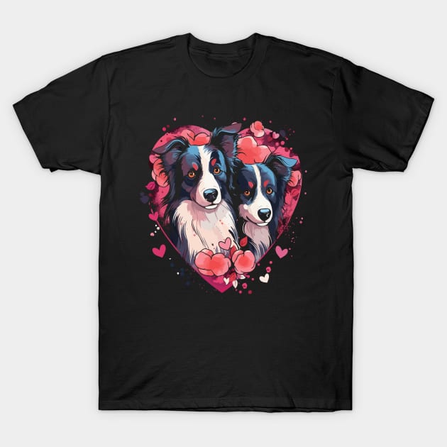 Border Collie Couple Valentine T-Shirt by JH Mart